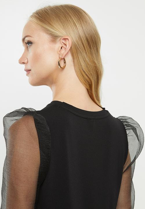 Vero Moda - Alberta long sleeve puff top - black