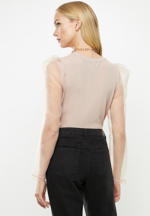 Vero Moda - Alberta long sleeve puff top - neutral 