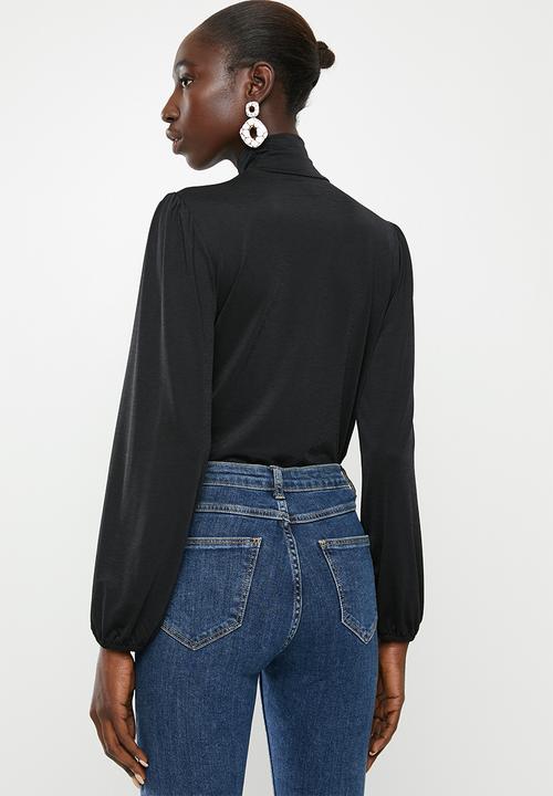 Vero Moda - Ella long sleeve highneck pleat blouse - black