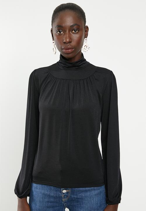 Vero Moda - Ella long sleeve highneck pleat blouse - black
