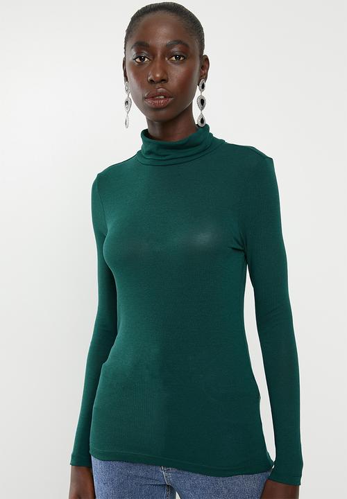 Vero Moda - Carla long sleeve high neck top - green 