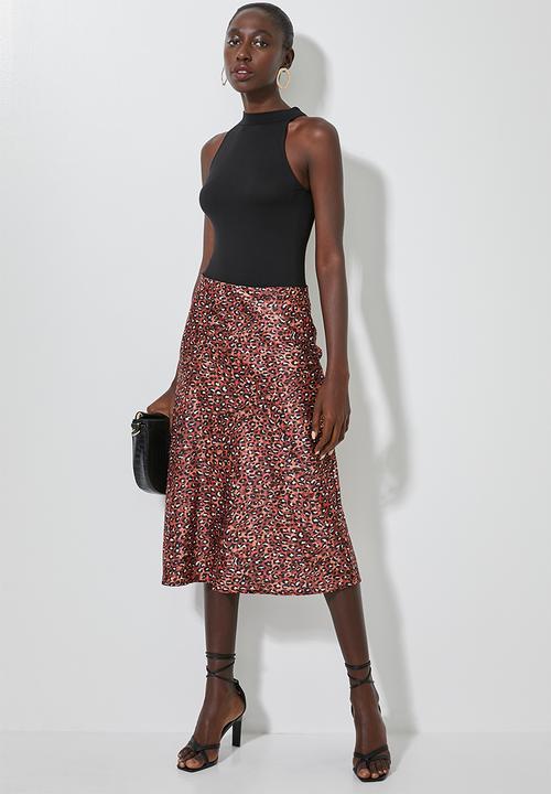 Superbalist - Bias midi slip skirt - red animal