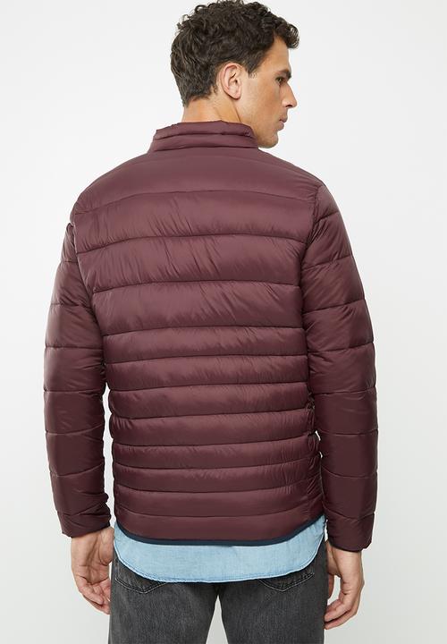 Jack & Jones - Bomb puffer collar jacket - burgundy