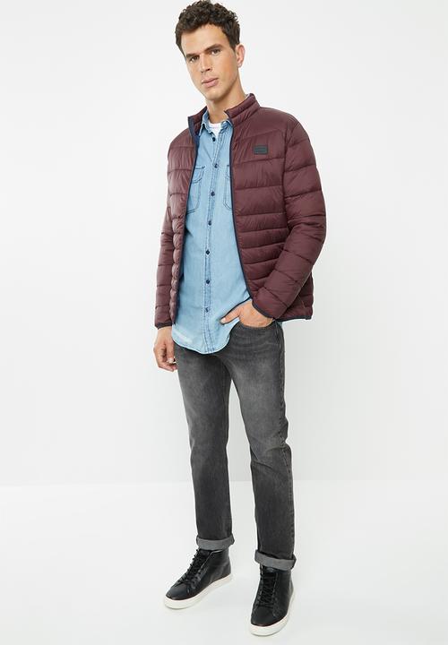 Jack & Jones - Bomb puffer collar jacket - burgundy