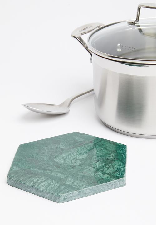 Sixth Floor - Capra hex marble trivet - green