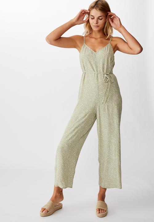 Cotton On - Woven Vicky v-neck jumpsuit natalie spot - khaki & white 