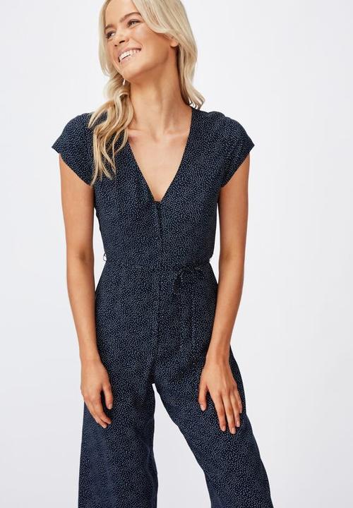 navy and white spot jumpsuit