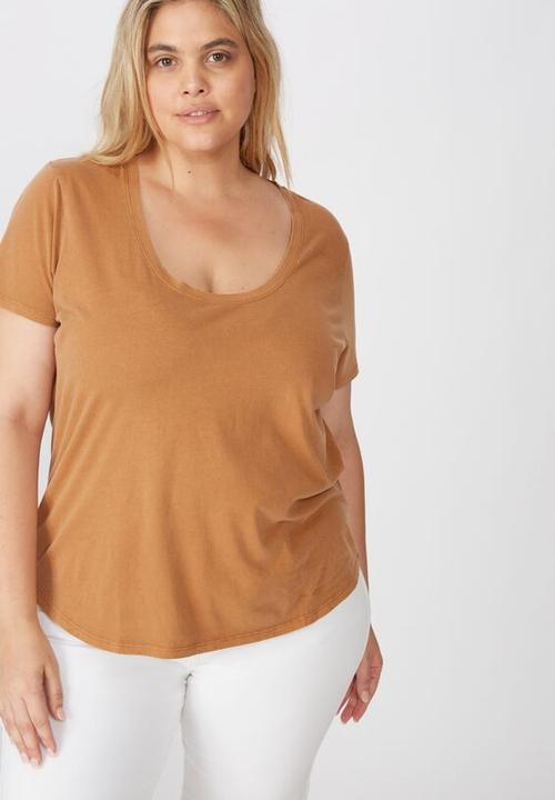 Cotton On - Curve the one scoop tee - brown 