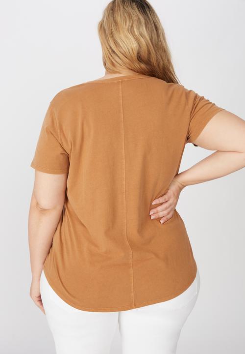 Cotton On - Curve the one scoop tee - brown 