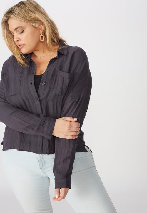 Cotton On - Curve oversized drop shoulder shirt - washed ebony