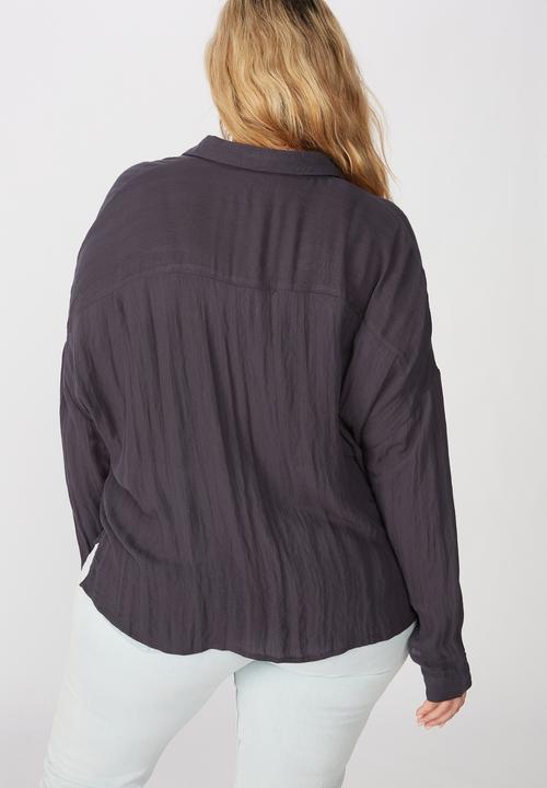 Cotton On - Curve oversized drop shoulder shirt - washed ebony