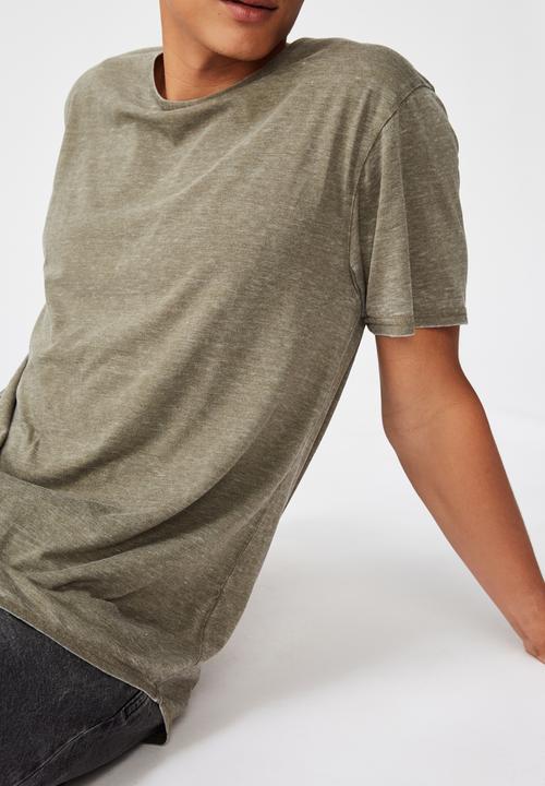Cotton On - Longline curve hem burnout - washed khaki
