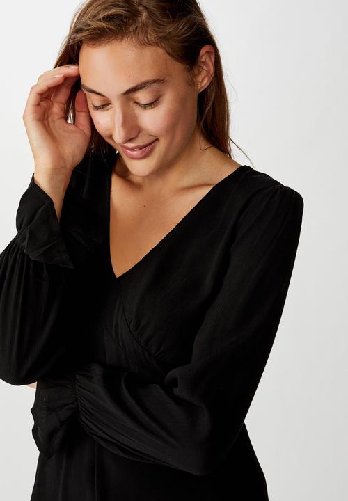 Cotton On - Woven pepa long sleeve mini dress - black