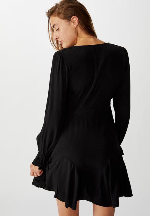 Cotton On - Woven pepa long sleeve mini dress - black