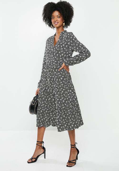 Blake - Tiered midi dress - black floral