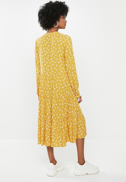 Blake - Tiered midi dress - mustard floral