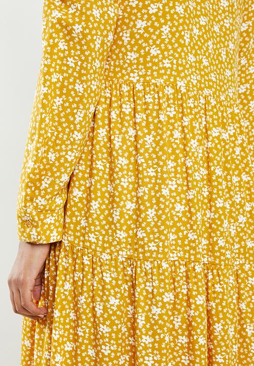 Blake - Tiered midi dress - mustard floral