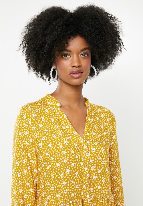 Blake - Tiered midi dress - mustard floral