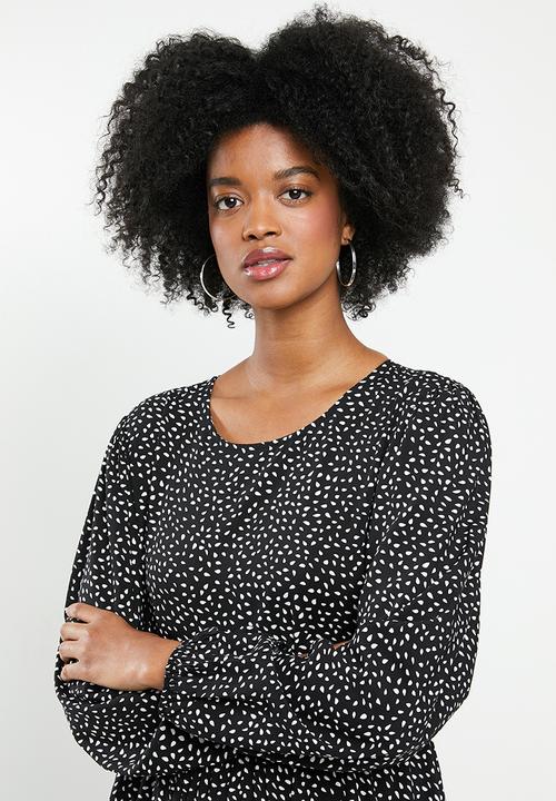 Blake - Rayon tier midi dress - black dot