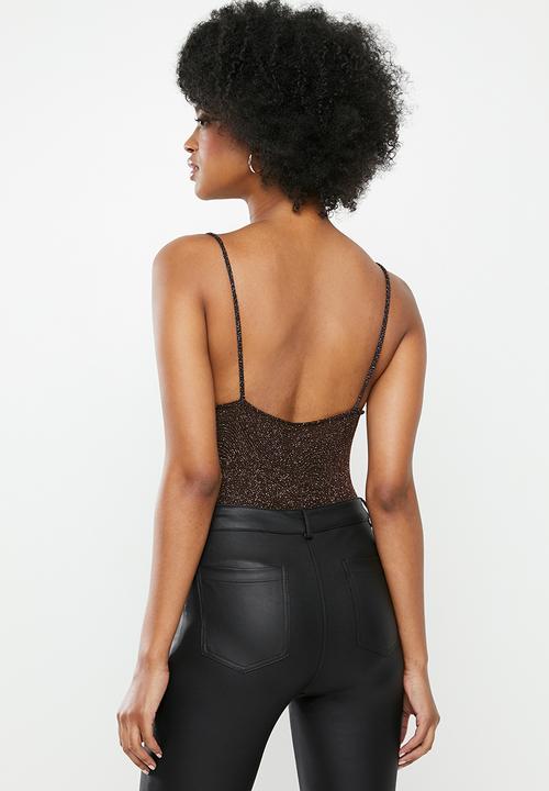 Blake - Sparkle cowl bodysuit - black & copper