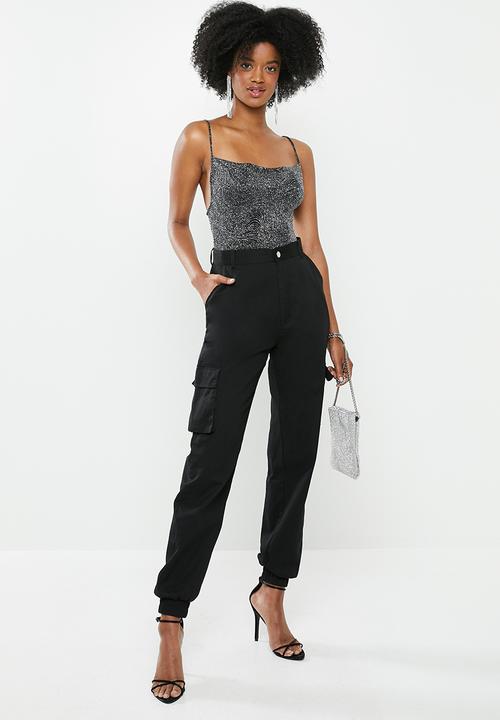 Blake - Sparkle cowl bodysuit - black & silver