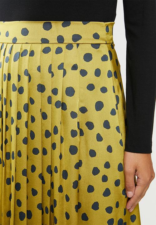 VELVET - Satin pleated midi skirt - chartreuse
