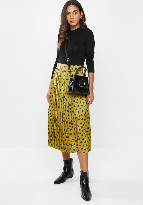 VELVET - Satin pleated midi skirt - chartreuse