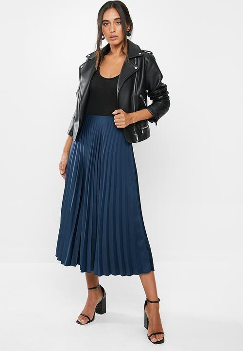 VELVET - Pleated midi skirt - blue