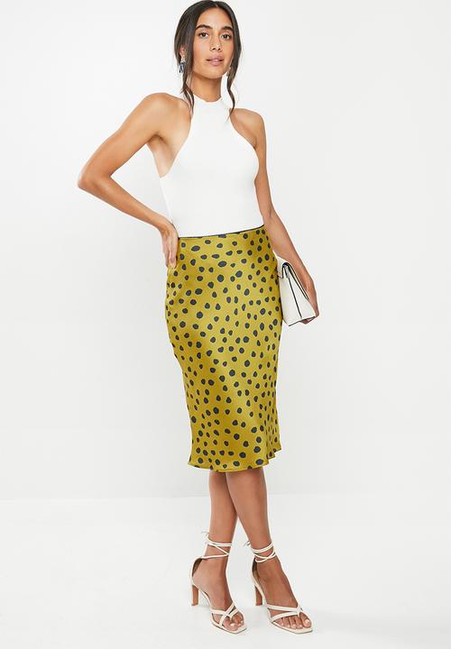 VELVET - Satin bias cut slip skirt -  chartreuse