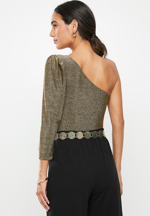 VELVET - Asymmetric bodysuit - black & gold