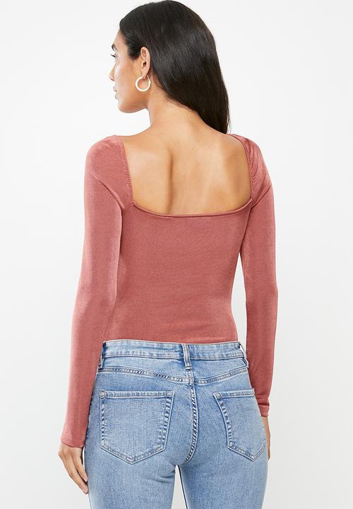 VELVET - Square neck bodysuit - mahogany