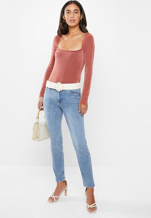 VELVET - Square neck bodysuit - mahogany