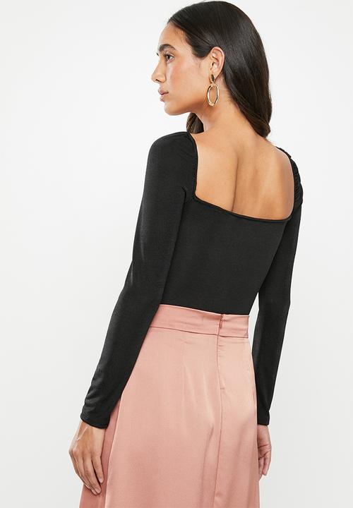 VELVET - Square neck bodysuit - black 