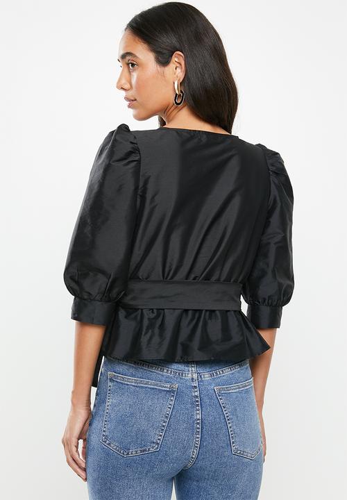 VELVET - Wrap blouse with belt - black