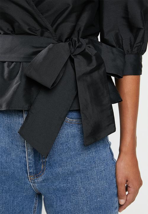 VELVET - Wrap blouse with belt - black