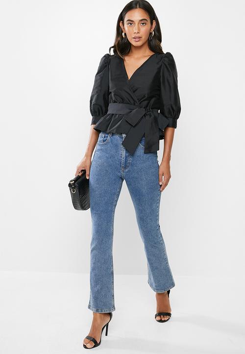 VELVET - Wrap blouse with belt - black