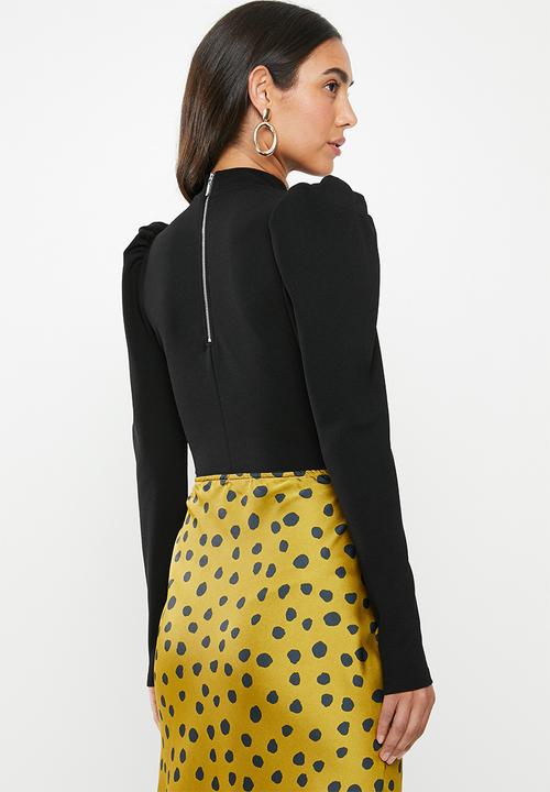 VELVET - Puff sleeve crop top - black