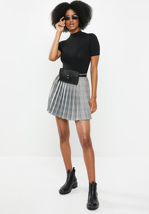 Blake - Pleated check mini skirt - orange & black