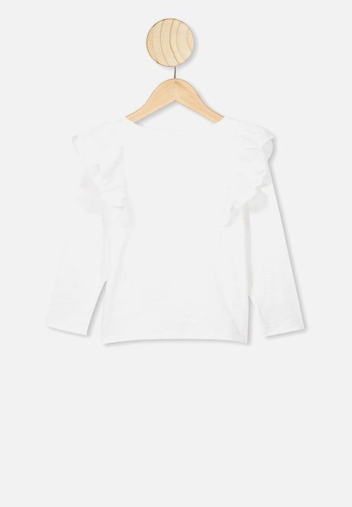 Cotton On - Sheri long sleeve frill top - white