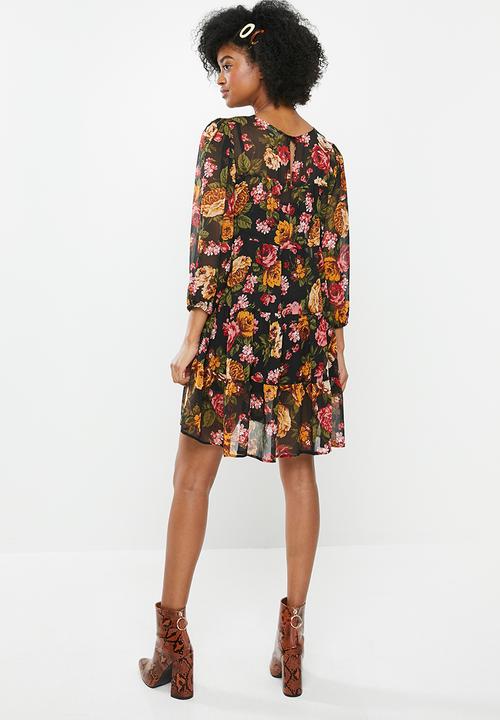 Blake - Tiered mini dress - black floral