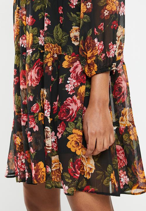 Blake - Tiered mini dress - black floral