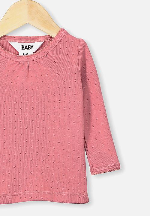Cotton On - Mich long sleeve pointelle top - pink 