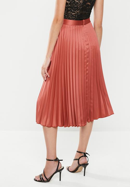 MILLA - Pleated midi skirt - dark clay