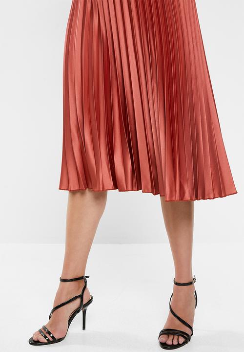MILLA - Pleated midi skirt - dark clay