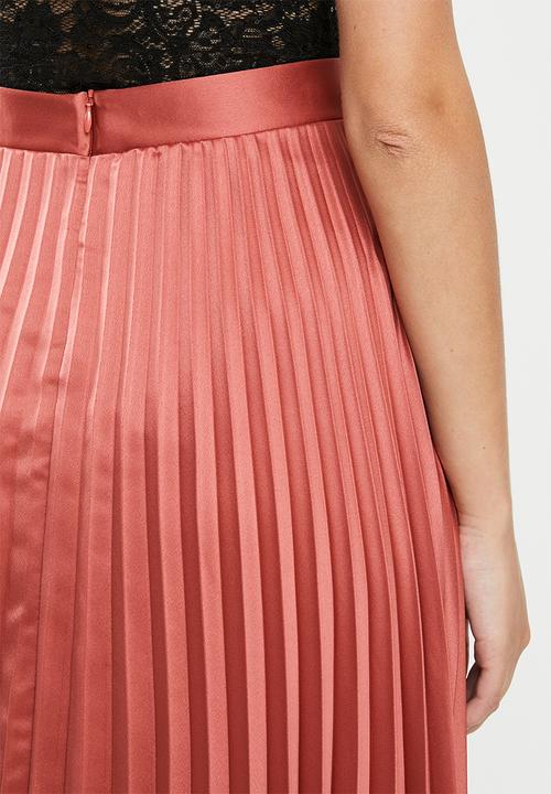 MILLA - Pleated midi skirt - dark clay