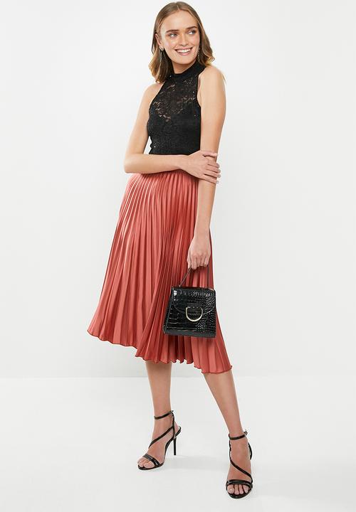 MILLA - Pleated midi skirt - dark clay