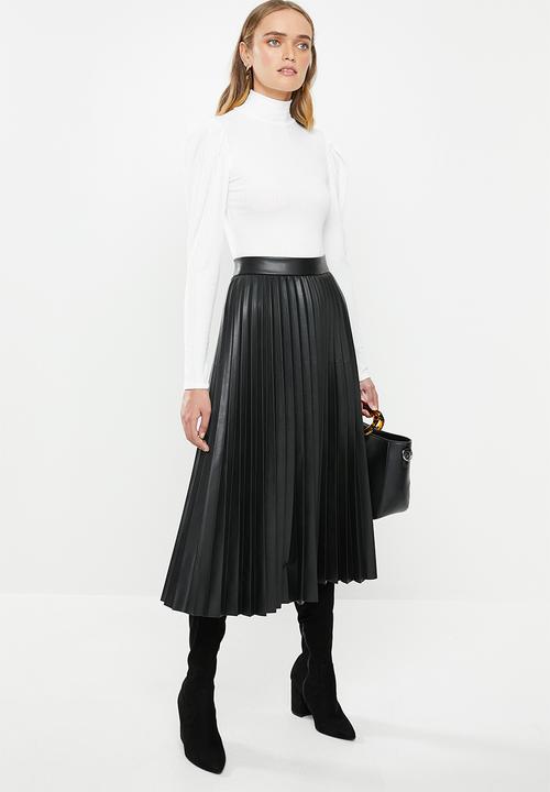 MILLA - Pu pleated skirt - black