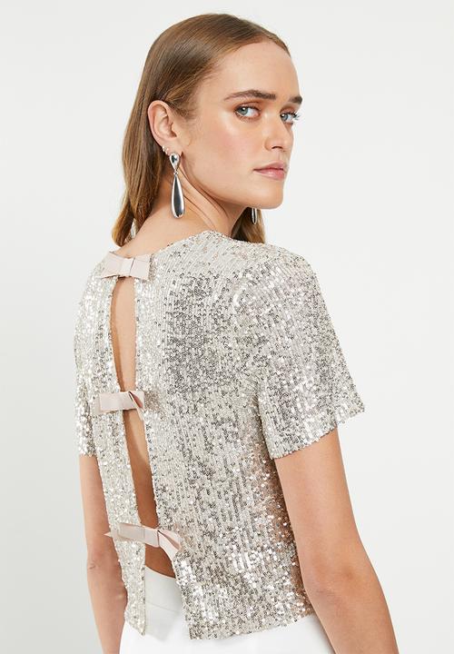 MILLA - Sequin bow top - silver