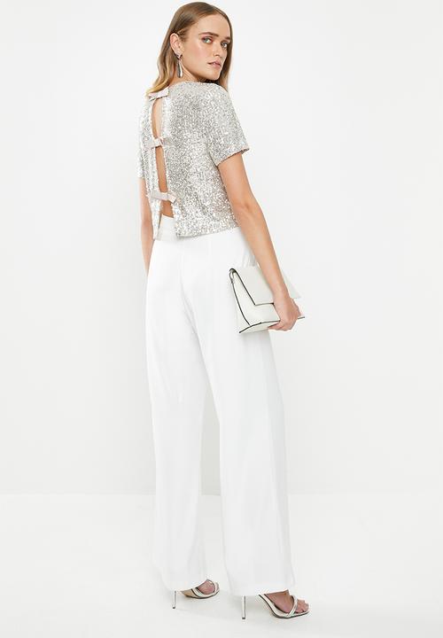 MILLA - Sequin bow top - silver