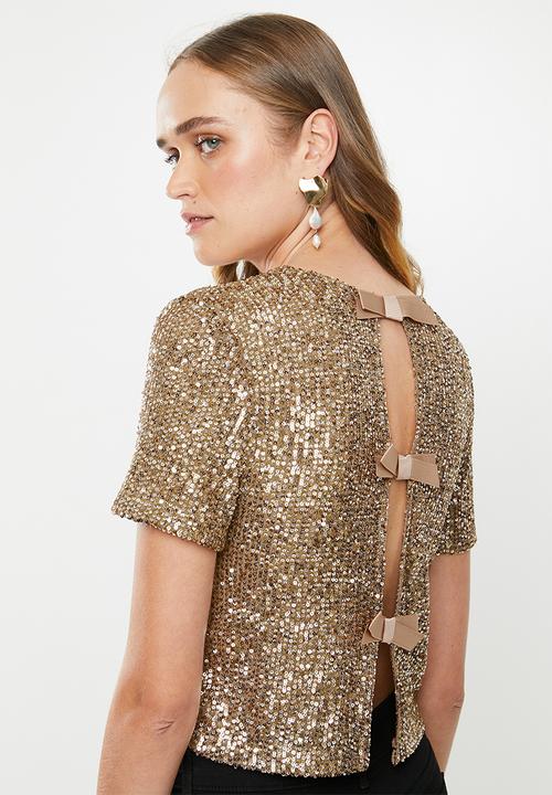 MILLA - Sequin bow top - bronze